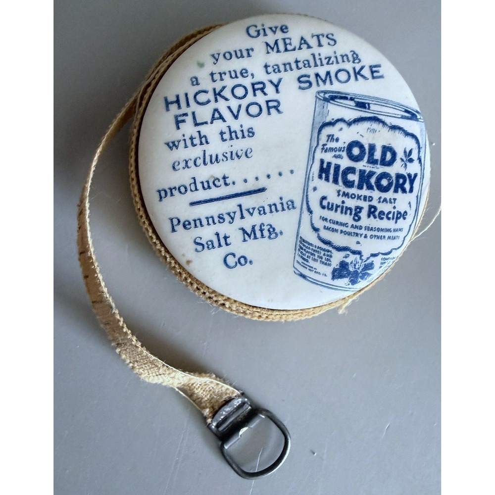 Antique 1917 Old Hickory & Lewis Lye 2-Side Advertsng Celluloid Sew Tape Measure